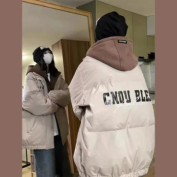 Hot Sale Of The Season Winter Thickened Cotton Jacket Women's Casual High Street Style Student Fake Two-Piece Retro Cotton Coat
