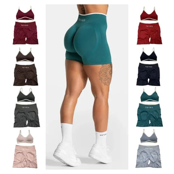 TEVEO Yoga Women's High-Waist Tummy Control Fitness Leggings Sportswear Gym Workout Running Pants 2 Pieces Gym Set