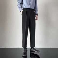 2024 Summer New Men's Straight-leg Casual Suit Pants Lightweight Korean Style Trousers Fashionable Cropped Pants