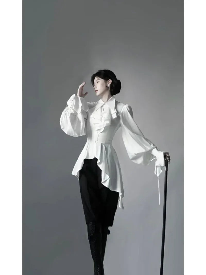 Lolita Gothic Long Sleeve Shirt Women Elegant Simple White All-match  Blouses 2025 Early Autumn New Slim Fit Blusas Mujer
