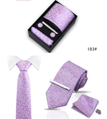 Tie For Men Tie Clips Set Silk Necktie Man Wedding Blouses Dress Cufflinks Gift Box Pocket Square Clip Business Skinny Gravetas