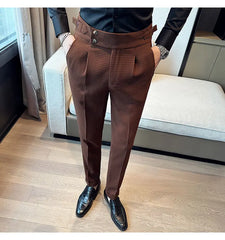 High Waisted Suit Pants for Men 2024 New Solid Color Formal Pantalones Hombre Casual Slim Fit Dress Pants Trousers Men Clothing