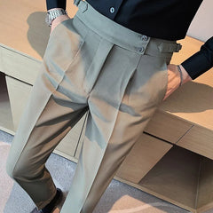 Men's Luxury Draped Baggy Suit Pants Casual Button-down Solid Color Straight Premium Elegant Dress Pants 2024