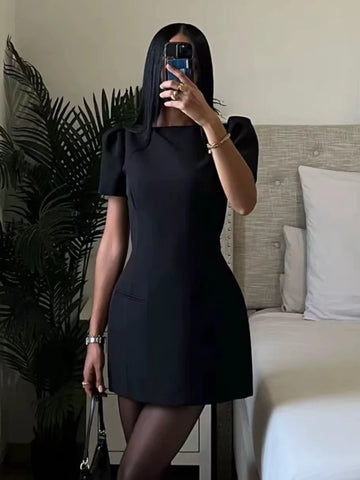 Fashion Evening Party Female Short Dresses Elegant Black Short Sleeve Women's Mini Dress 2026 New Lady Chic Evening Party Robes