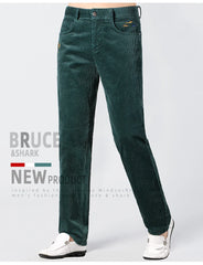 New Mid Waist Pants Thicken Men's Corduroy Full Bruce&Shark Casual Men Trouser Loose Comfortable Fashion Stretch Cotton big size