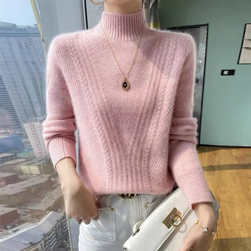 New Autumn Winter Knitted Sweater Fashionable Light Luxury Half Turtleneck Top Wearing Versatile Women's