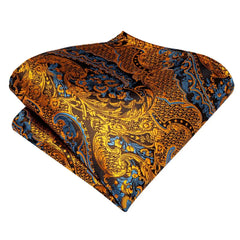 Hi-Tie 100% Silk Luxury Mens Ties Floral Black Gold Ties Paisley NeckTie Pocket Square Cufflinks Set Men's Wedding Party Tie