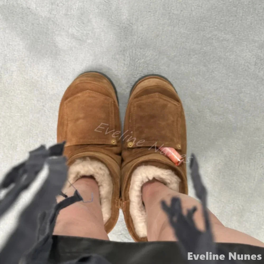 Plush Retro Denim Snow Boots Women Round Toe Thick Sole Slip On Anti-slip Mid Calf Boots 2025 Winter Warm New Fashion Short Boot