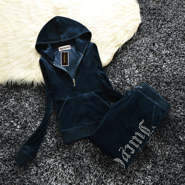 Y2K Women Velvet Tracksuit Sports Suit spring Fall Juicy Tracksuit Casual Warm Hooded Jacket Women's Sports Velvet Pants Suit