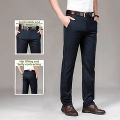 Men's Casual Trousers Business Formal Ice Silk Pants Summer Thin Straight-leg Loose-fit Pants For Middle-aged Men