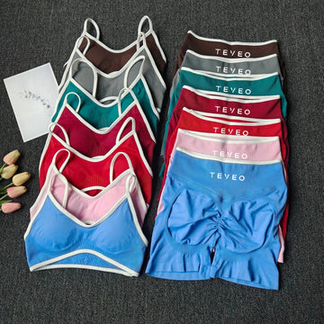 TEVEO 2pcs Women's Sports Yoga Shorts Fitness Cycling Elastic Sports Pants Ignite Sculpt Scrunch Short Yoga Bra Set leggings