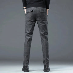 Spring Autumn Korea Business Men Pants Cotton Comfortable Elastic Plaid Casual Fashion Trousers Male Suit Pant