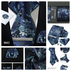 100% Silk Necktie Paisley Floral Mens Tie Top Quality Business Tie Pocket Square Tie Clip Cufflinks Set Classic For Men Gift Box