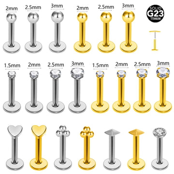 ASTM F136 G23 Titanium The ball Tragus Earring Threadless Piercing Heart Cubic zirconia Pin Daith Conch Push in Labret Stud
