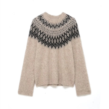 2025 Winter New Women's Round Neck Long Sleeve Casual Fashion Loose Sweater with Color Block Jacquard Knitwear