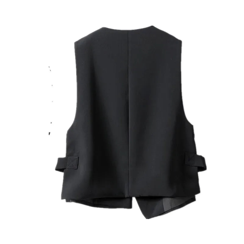 Thin Vest Women Single Button V-Neck Casual Short Tops 2025 Summer New Office Ladies Asymmetry Sleeveless Jacket Waistcoat T1096