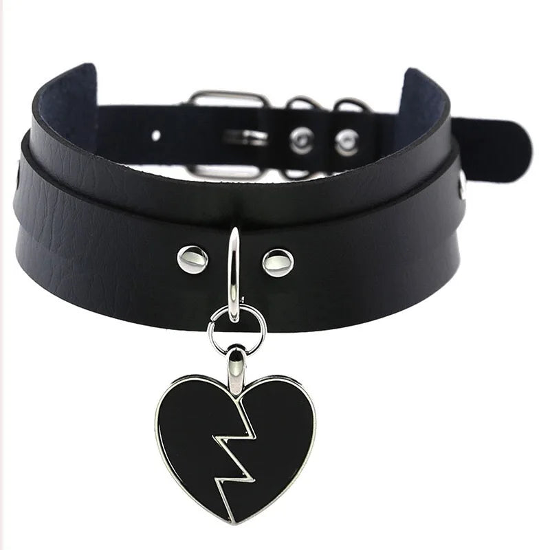 New Sexy Harajuku PU Leather Chain Heart Pendant Necklaces Women Men Punk Neck Gothic Black Pink Choker Necklace Cool Collar