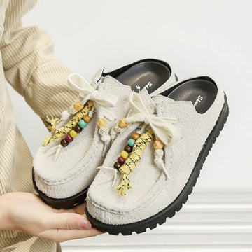 Designer Chunky Heel Platform Women Slippers Fashoin All Match Flat Heel String Bead Casual Mules Outdoor Runwy Single Shoes Ins