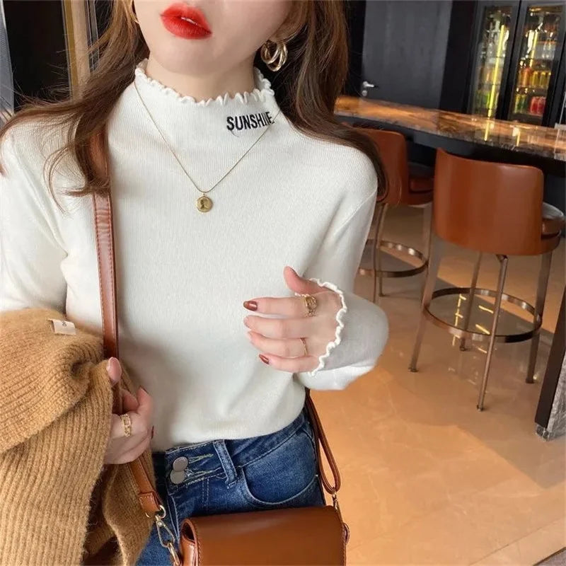 2023 New Autumn Winter Women Knitwear Turtleneck Pullover Sweater Knitted Sweaters Jumpers White Black Sweater Soft Pull