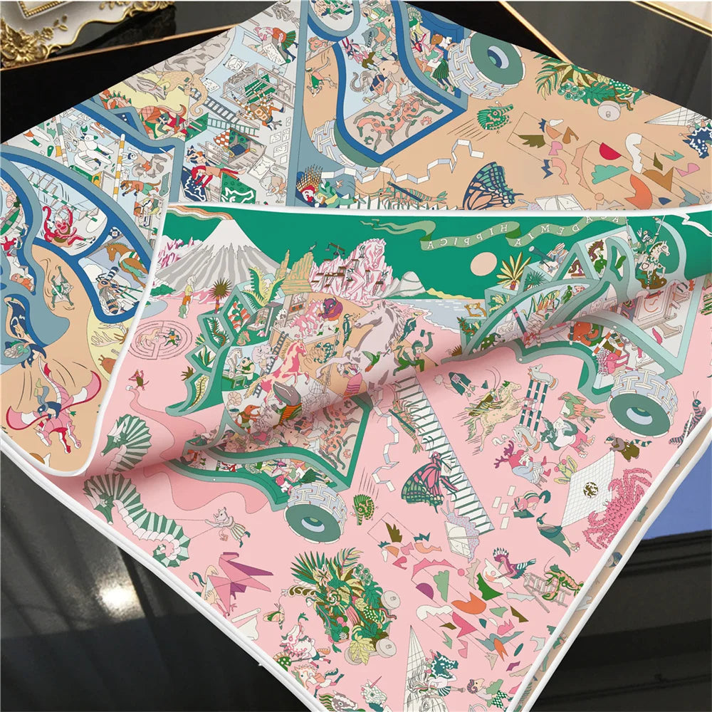 Brand Silk Scarves Wraps Double Printed Twill Silk Scarf Women Shawls Luxury Design Hijabs Fashion Square Curled Shawl 90CM