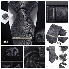 100% Silk Necktie Paisley Floral Mens Tie Top Quality Business Tie Pocket Square Tie Clip Cufflinks Set Classic For Men Gift Box