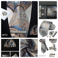 100% Silk Necktie Paisley Floral Mens Tie Top Quality Business Tie Pocket Square Tie Clip Cufflinks Set Classic For Men Gift Box