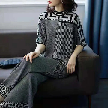 Two piece Women's Knitwear Casual Sets 2025 Spring Autumn New Loose Fashion Temperament Pullover Tops+Wide leg Pants Female