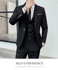 （M-6XL）Blazer Vest Pants High-end Brand Solid Color Formal Business Office Suit Three-piece Set Groom Wedding Show Dress Party