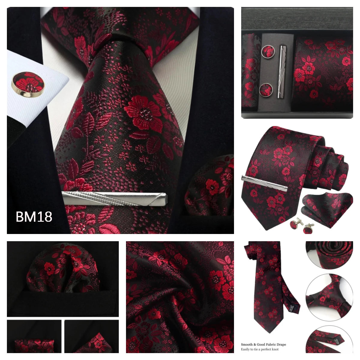 100% Silk Necktie Paisley Floral Mens Tie Top Quality Business Tie Pocket Square Tie Clip Cufflinks Set Classic For Men Gift Box