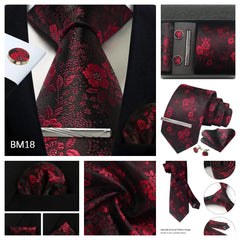 100% Silk Necktie Paisley Floral Mens Tie Top Quality Business Tie Pocket Square Tie Clip Cufflinks Set Classic For Men Gift Box