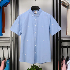 Designer Men's Shirt 100%Cotton Exquisite Embroid Short Sleeved Korean High End Quality Men's Trendy Casual Shirt Breathable Top