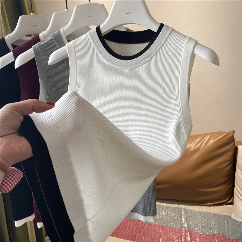 Knitted Women Sweater Vest New Sleeveless O-Neck Black Knit Sweater Vest Women Tops Outerwears Sweaters Sueters De Mujer Q1252