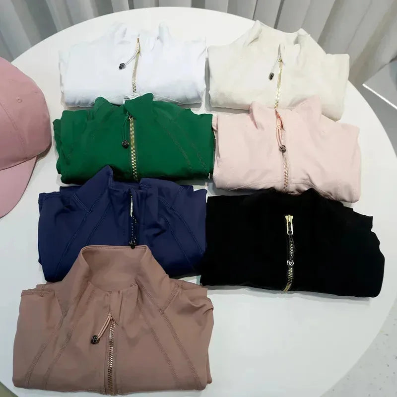 2026 Rose Gold Jacket Third Generation No Mesh Slim Fit Thin Sport Fitness Yoga Wear Stand Collar Outerwear for Women