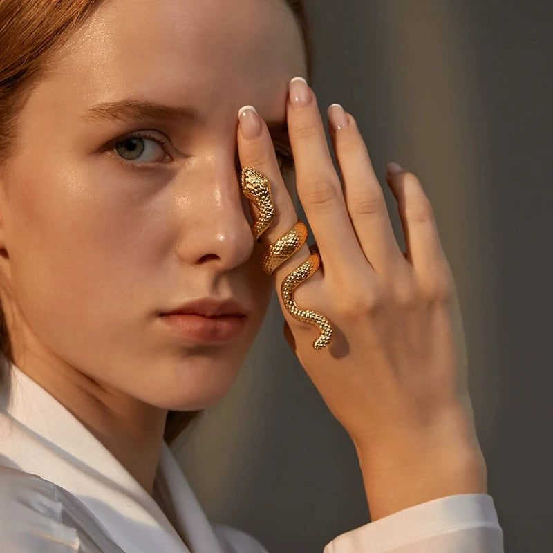 Metal Snake Rings for Women Men Exquisite Punk Exaggerated Animal Ring Vintage Versatile Hiphop Street Accessories Jewelry Gifts