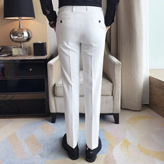 2023 Men Slim Fit Business Dress Suit Pants Male Solid Color Spring Formal Blazers Trousers Black White Blue Dress Pants