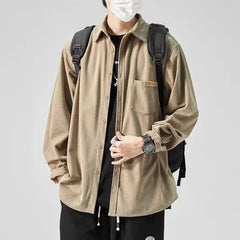 Fashionable and Comfortable Men's Loose Casual Shirt with Thick Long-Sleeve Corduroy, Versatile Top