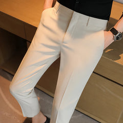 2023 Arrival Men's Cropped Trousers with British Style Drape and Lightweight Fabric, Men's Dress Pants