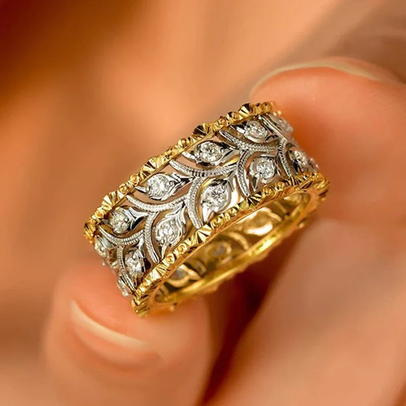 Huitan Aesthetic Hollow Leaf Design Rings Female Trendy Luxury Charms Jewelry for Engagement Delicate Graceful Party Accessories