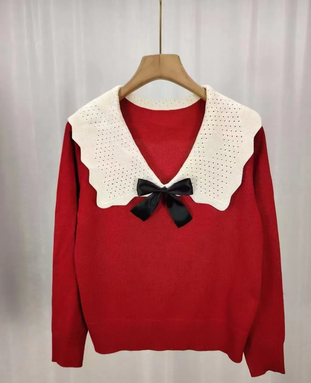 Sweaters Doll Collar Bow Knitted Sweater Women Pullovers New Long Sleeve Knit Sweater Pullover Women Tops Sueters De Mujer Q1785
