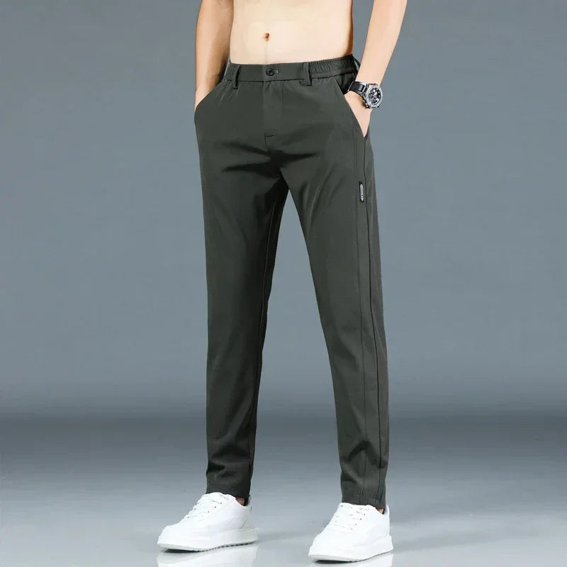 2024 Summer Thin Ice Silk Stretch Men's Pants Casual Elastic Waist Smooth Trouser Pants Male Brand Clothing 5 Colour