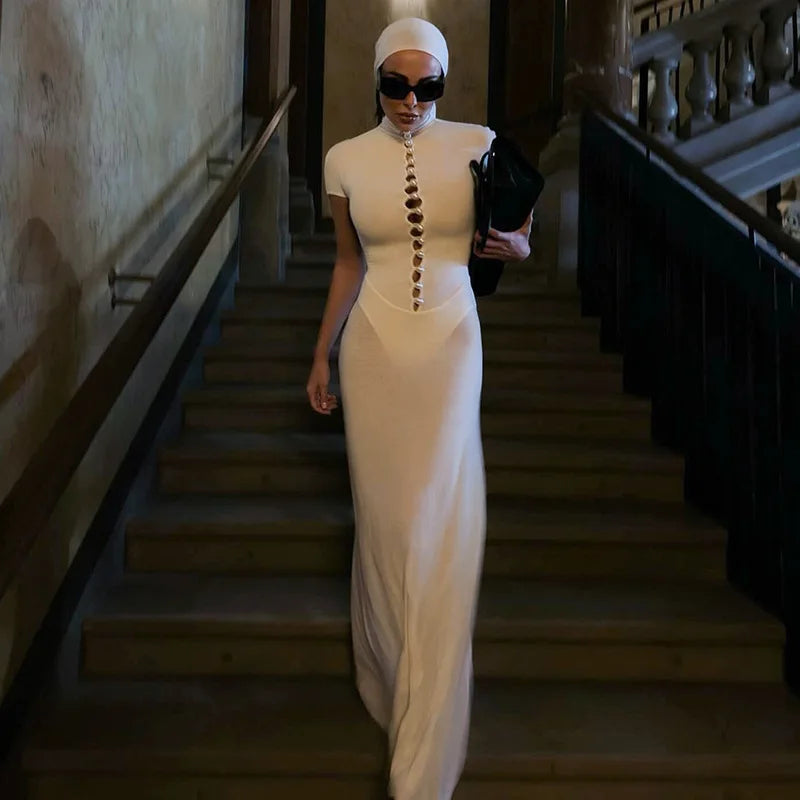 White Elegant Vintage Holiday Dress for Women Fashion Hollow Out Slim Maxi Beach Dresses Summer Sexy See Through Dress 2026