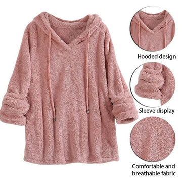 Plush Hooded Sweatshirt for Women with Long Sleeves and Solid Color Design Ideal for Home Club and Outdoor Use