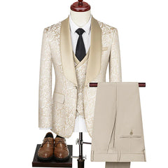 Spring 2024 Cross-border Plus-size Men's Jacquard Suit Wedding Dress Groom Suit Mens Suits 3 Piece Men Clothing