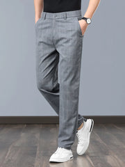 Summer Thin Plaid Formal Stretch Pants Men Slim Business Grey Black Casual Pant Fashion Male Clothing England Trousers