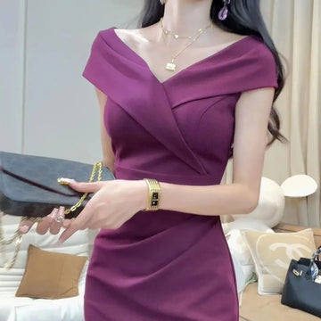 Summer New Style One Shoulder Waist-Cinching Elegant Long Dress