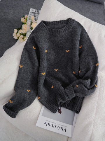 Valentine's Day Women's Crochet Sweater - Flying Bird & Heart Pattern Long Sleeve Pullover, Fall New Arrival Casual Streetwear