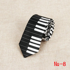 Classic Fashion Men's Skinny Tie Colorful Musical Notes Printed Piano Guitar Polyester 5cm Width Necktie Party Gift Accessory