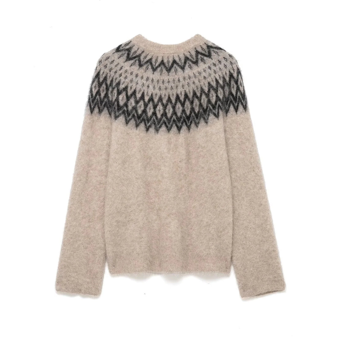 2025 Winter New Women's Round Neck Long Sleeve Casual Fashion Loose Sweater with Color Block Jacquard Knitwear