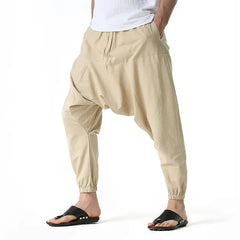 Men Drop Crotch Trousers Cotton and Linen Pants Harem Pants Baggy Casual Oversize Loose Joggers Wide Leg Pants Yoga Hip Hop