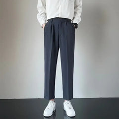 2024 Summer New Men's Straight-leg Casual Suit Pants Lightweight Korean Style Trousers Fashionable Cropped Pants